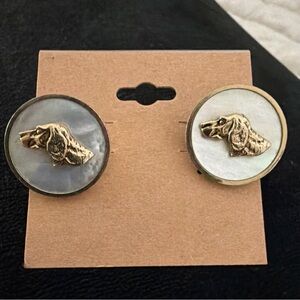 Gold Tone Mother Of Pearl Dog Retriever Cuff Links